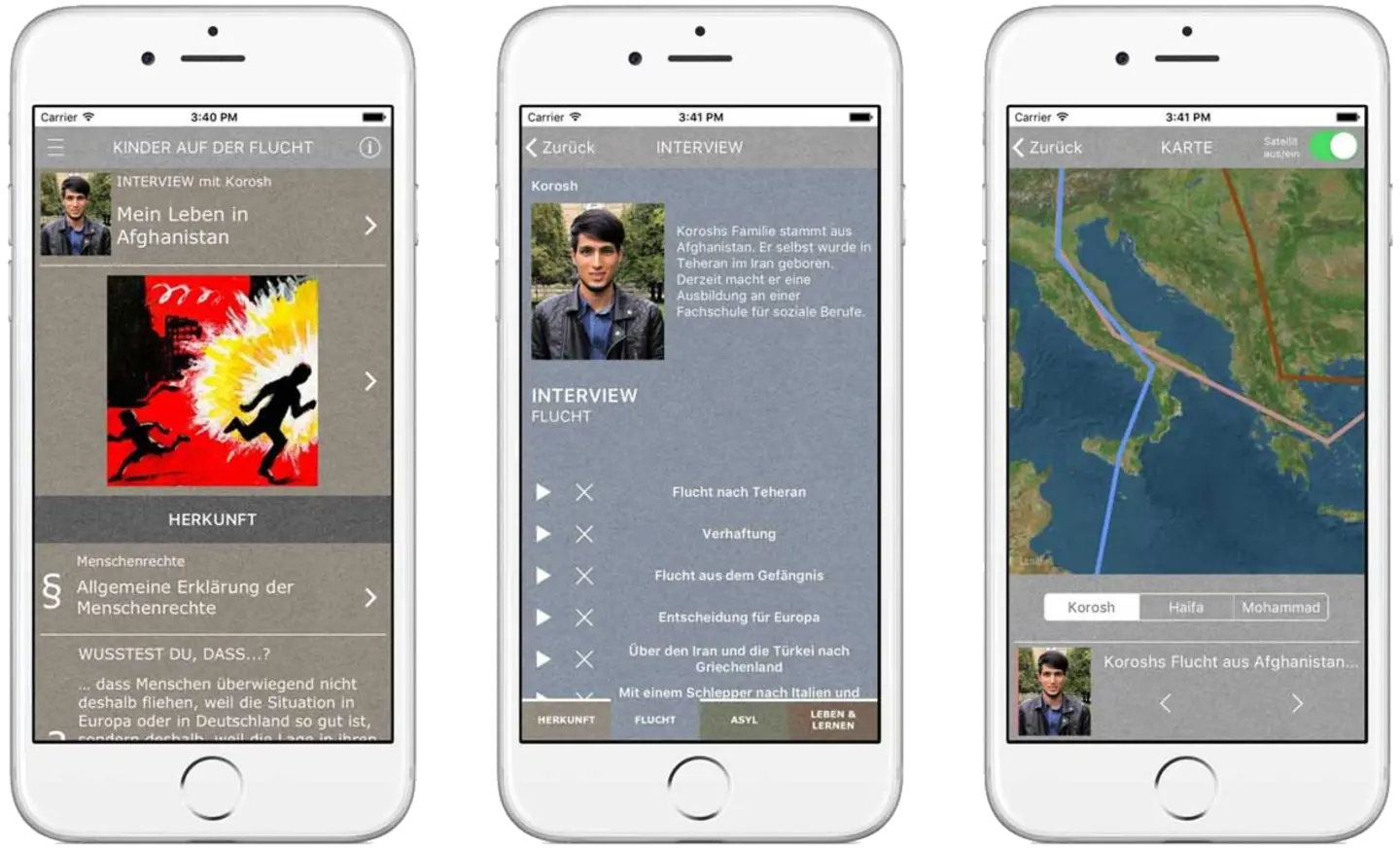 Screenshots der App Kinder auf der Flucht