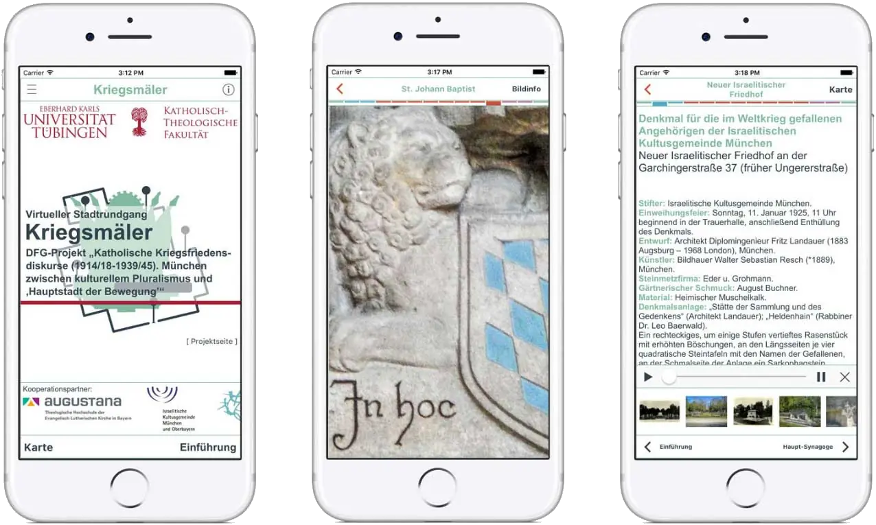 Screenshots der App Kriegsmäler in München