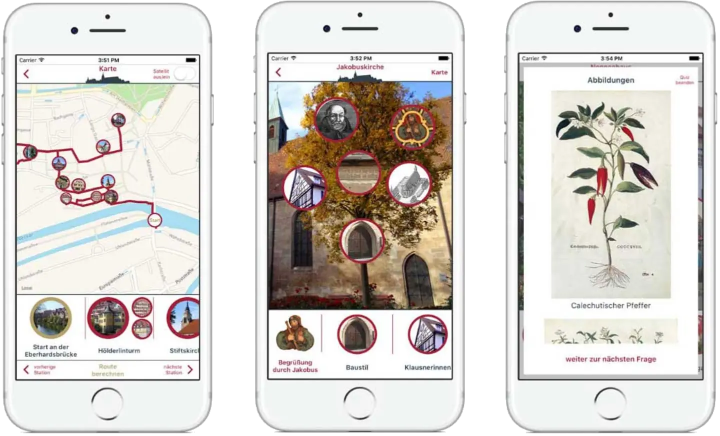 Screenshots der App Tübinger Geschichten